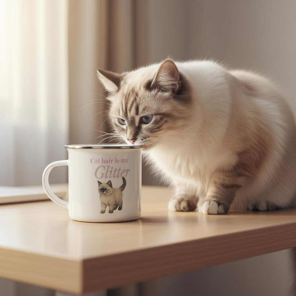 cat hair is my glitter enamel mug – funny ragdoll cat lover cup with playful design