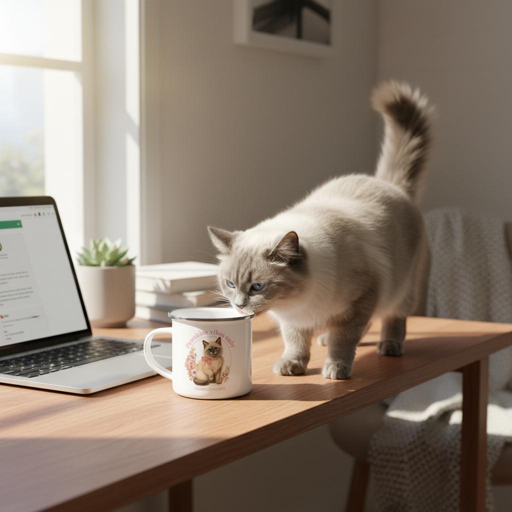 pawstivive vibes only enamel mug – cute cat-themed enamel cup with uplifting message