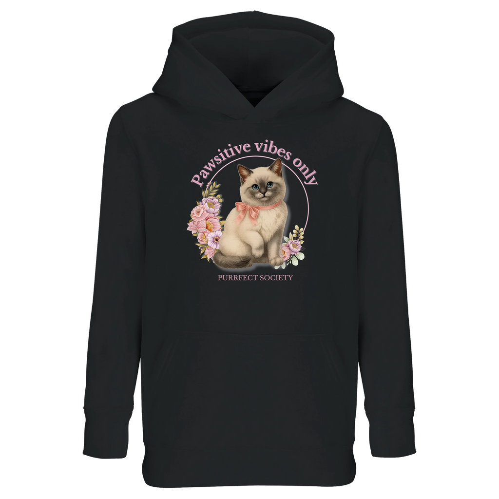 kids premium hoodie with pawstive vibes only cat design – cute uplifting cat print