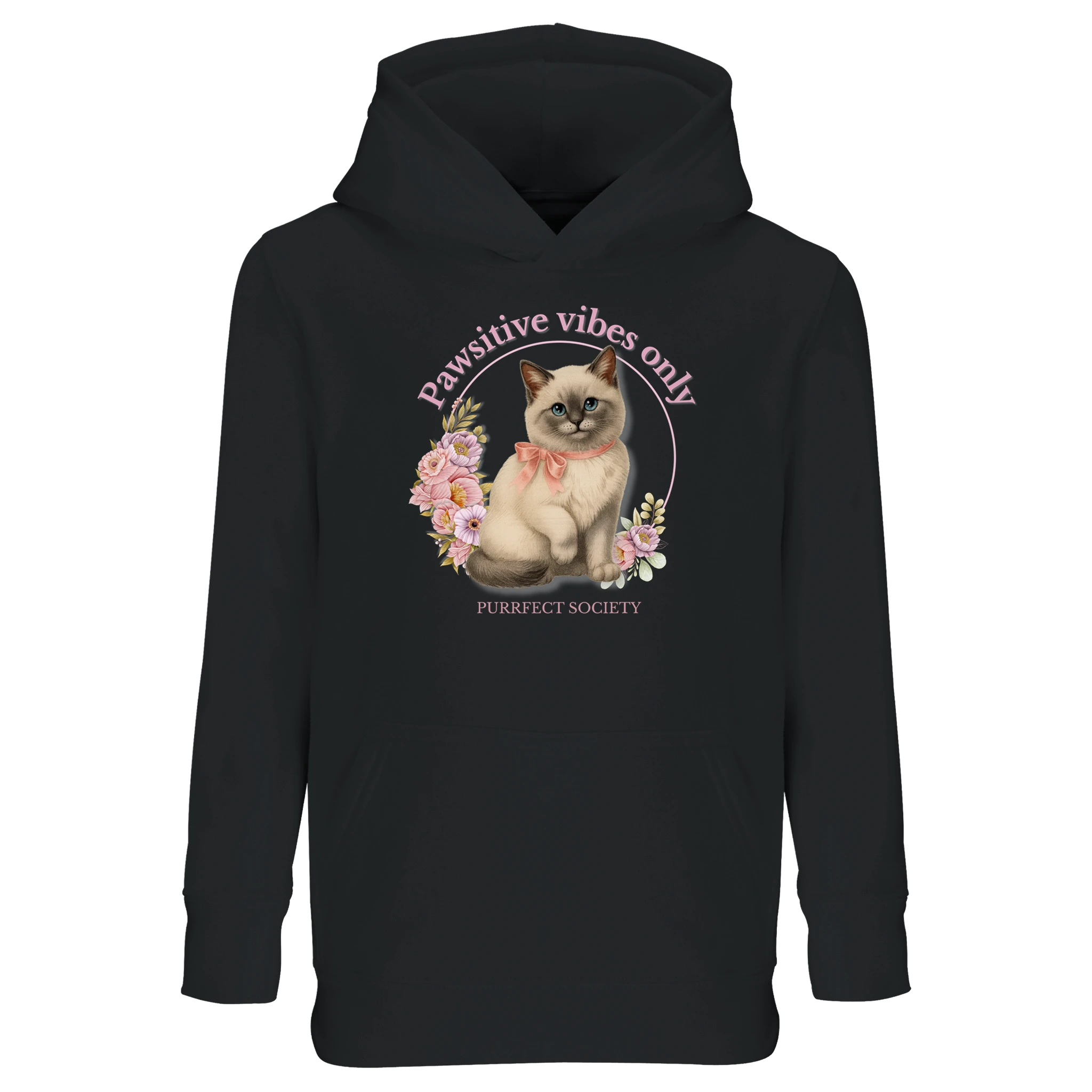 kids premium hoodie with pawstive vibes only cat design – cute uplifting cat print