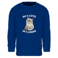 Royal blue kids sweatshirt with fluffy kitten print and text 80 % Cute, 20 % Chaos