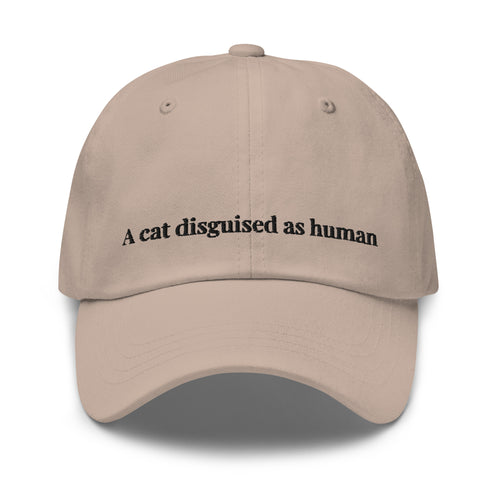 embroidered cap with cat disguised as human design – minimalist cat embroidery hat