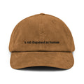 corduroy cap with embroidered cat disguised as human design – aesthetic textured cat hat