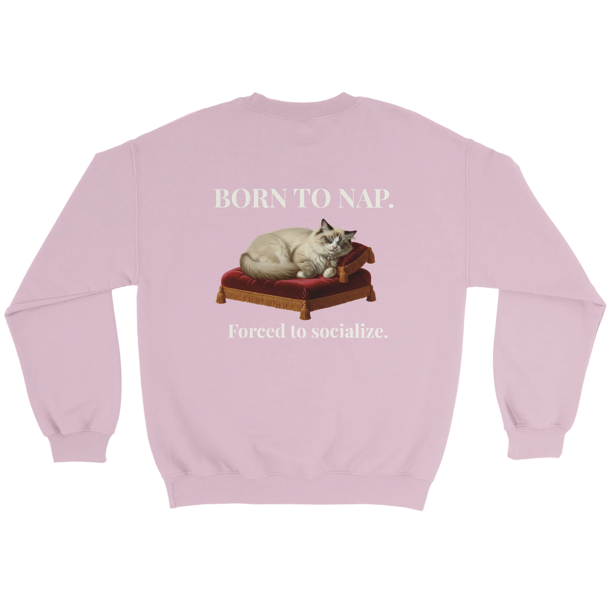 born to nap forced to socialize cat sweatshirt – funny unisex crewneck for introverts and cat lovers pink shirt