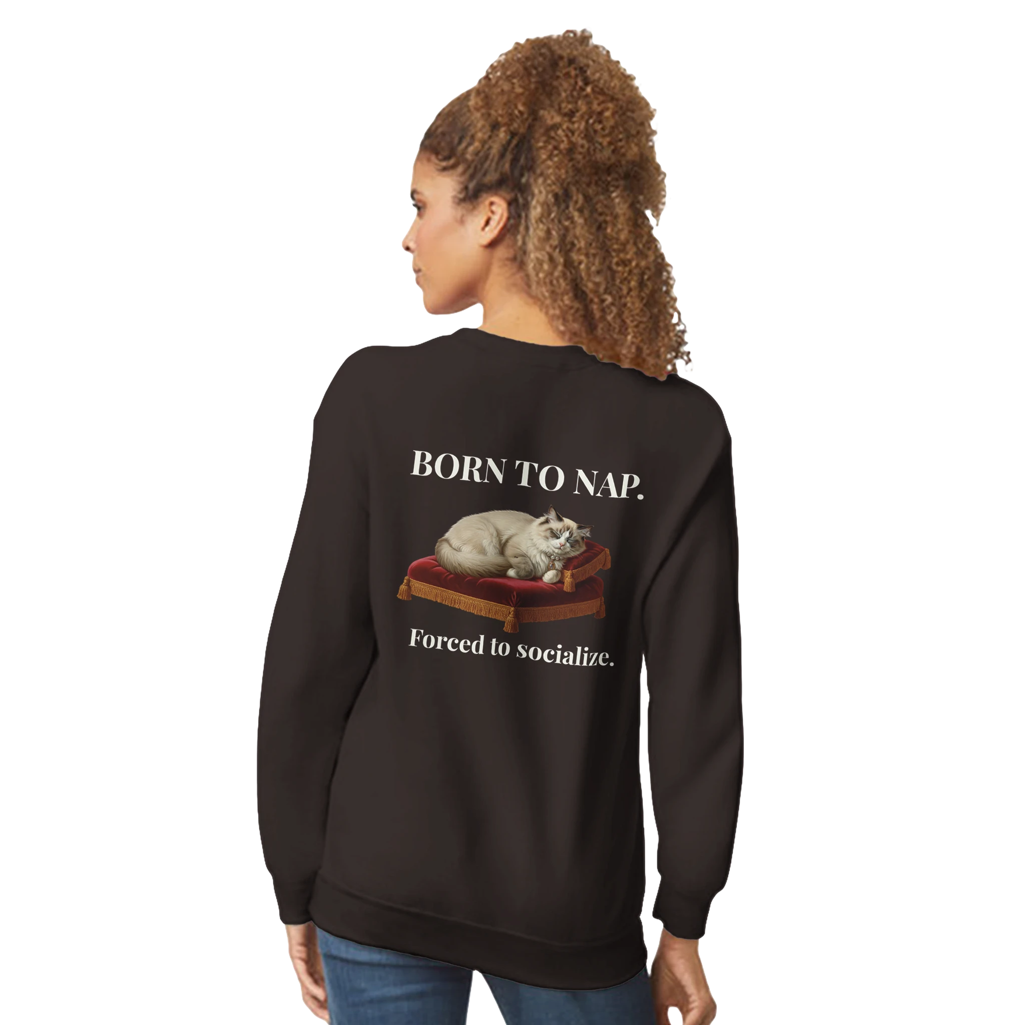 born to nap forced to socialize cat sweatshirt – funny unisex crewneck for introverts and cat lovers