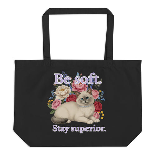 large organic tote bag with be soft stay superior cat design – minimalist aesthetic cat tote