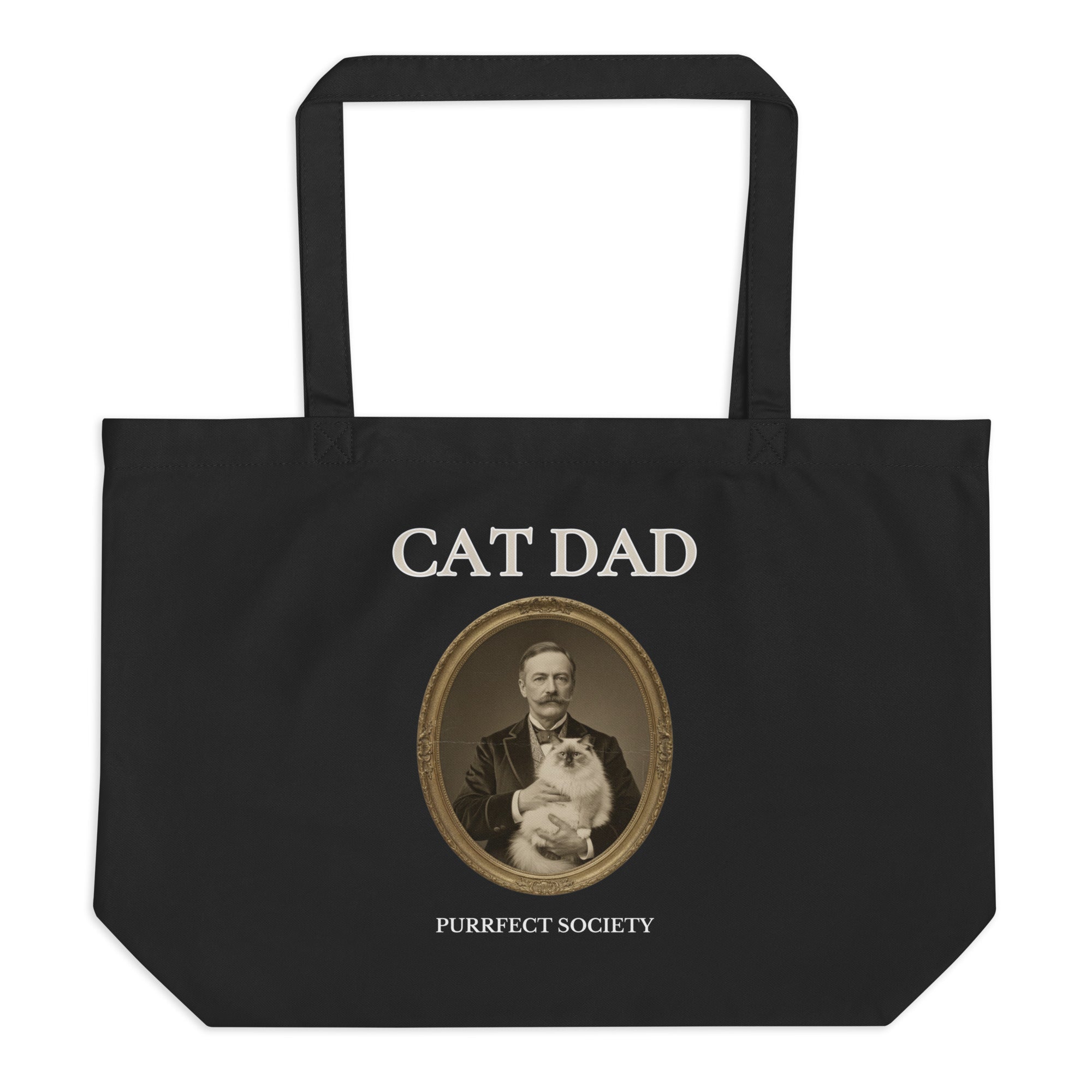 arge organic tote bag with cat dad design – minimalist black cat illustration tote