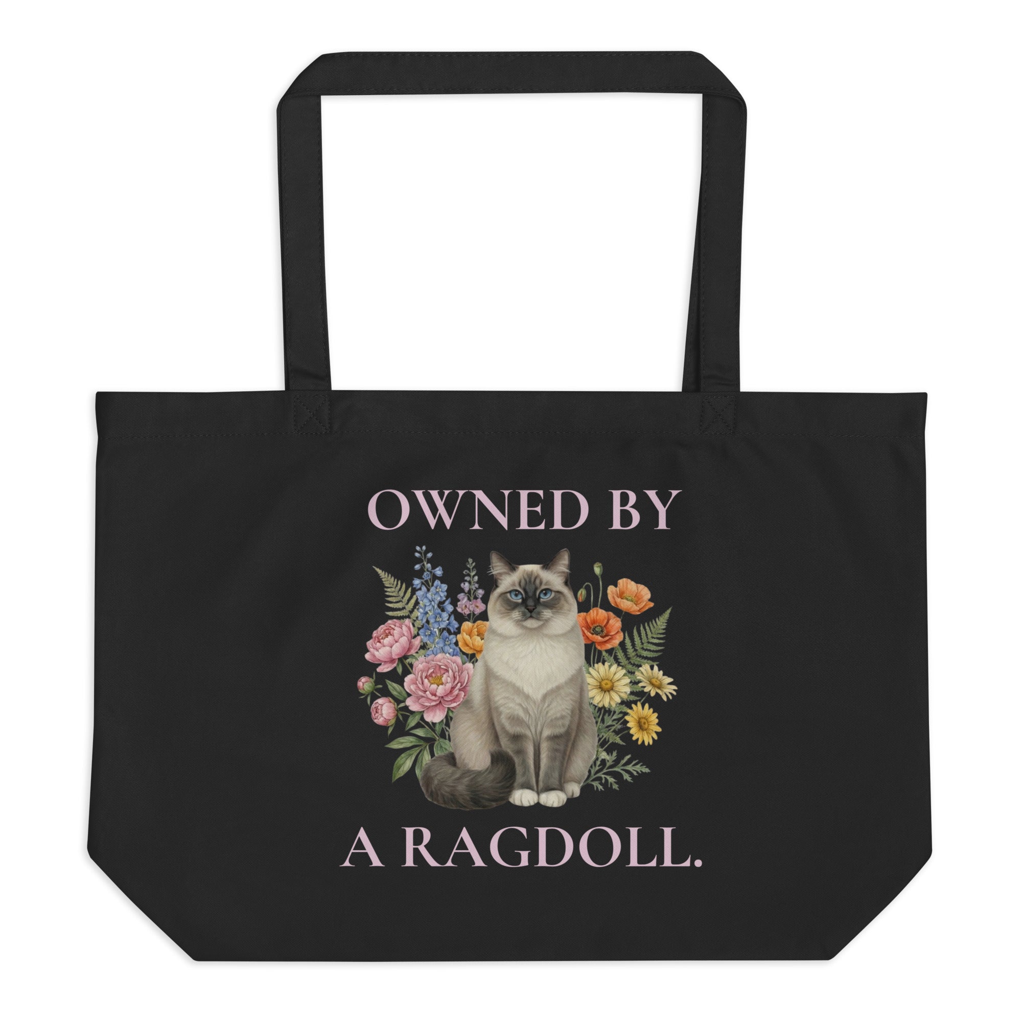 large organic tote bag with ragdoll cat illustration – owned by a ragdoll design for cat lovers