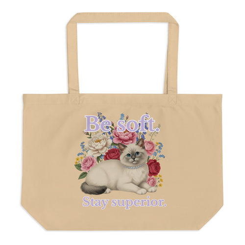 arge organic tote bag with be soft stay superior cat design – minimalist aesthetic cat tote