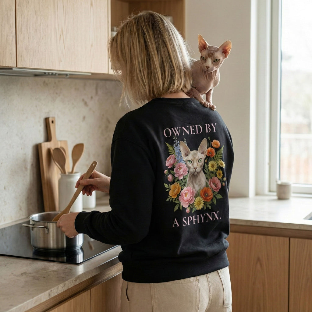 phynx cat sweatshirt shown in casual outfit – unisex premium cat lover sweater