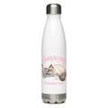 White stainless steel water bottle with ragdoll cat sleeping on a laptop – Born to Nap. Forced to Work.