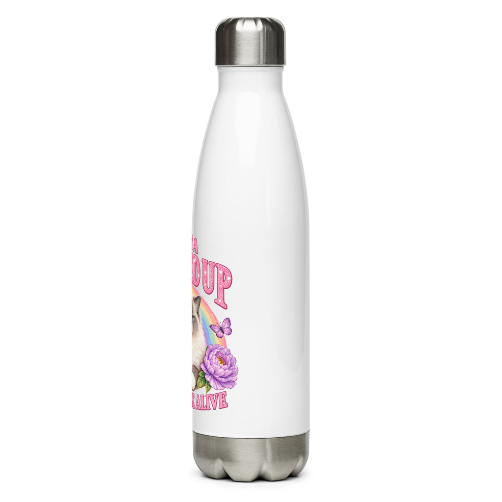 What a Fucked Up Time to Be Alive cat water bottle – left side