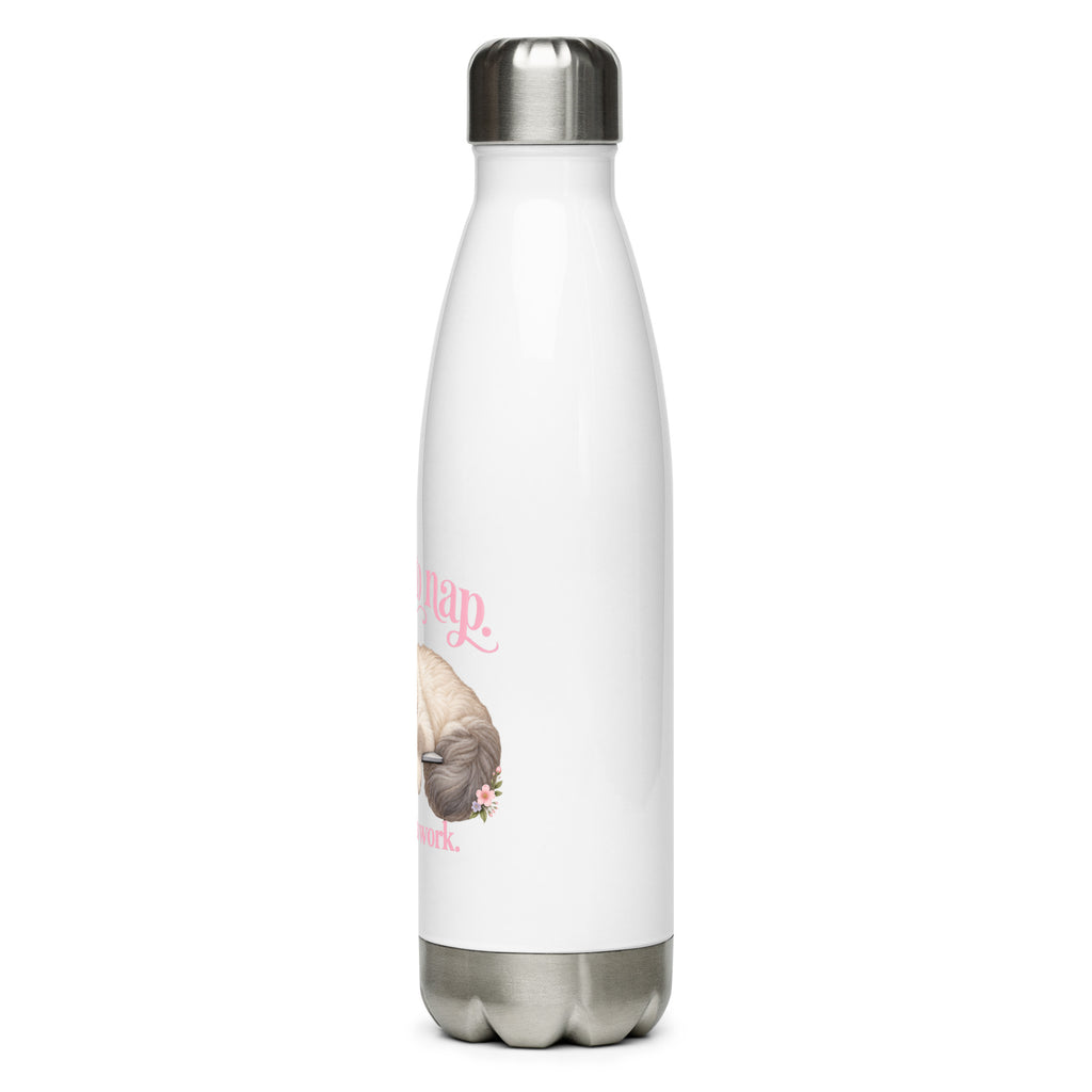 Born to Nap. Forced to Work. cat water bottle – left side