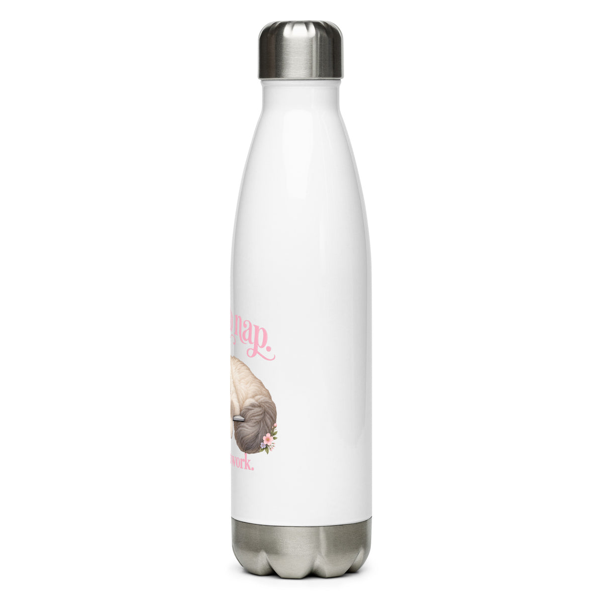 Born to Nap. Forced to Work. cat water bottle – left side
