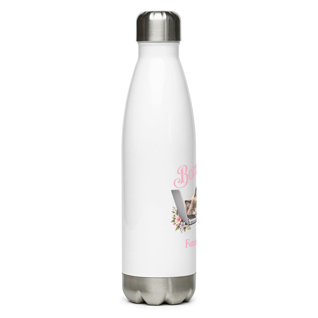 Born to Nap. Forced to Work. cat water bottle – right side