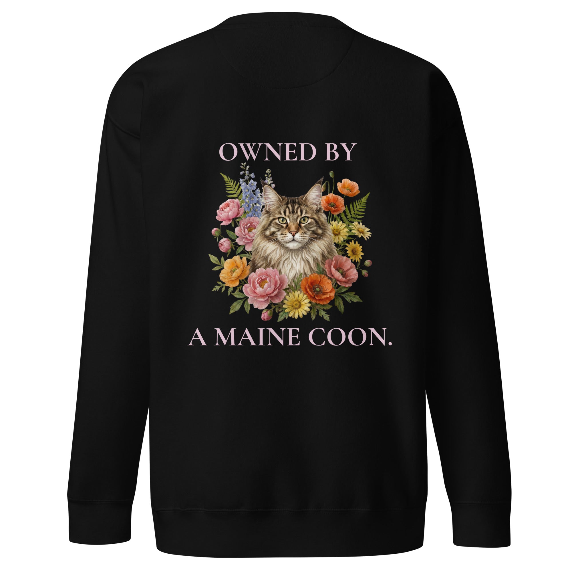 maine coon cat sweatshirt with bold illustration – funny owned by a maine coon sweater for cat lovers