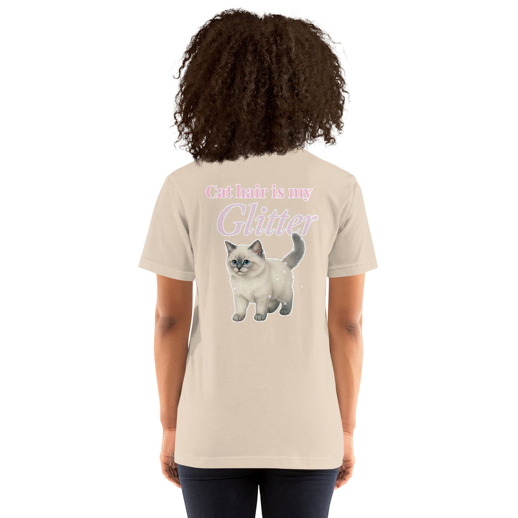 cat hair is my glitter t-shirt – funny unisex cat lover shirt with playful graphic beige